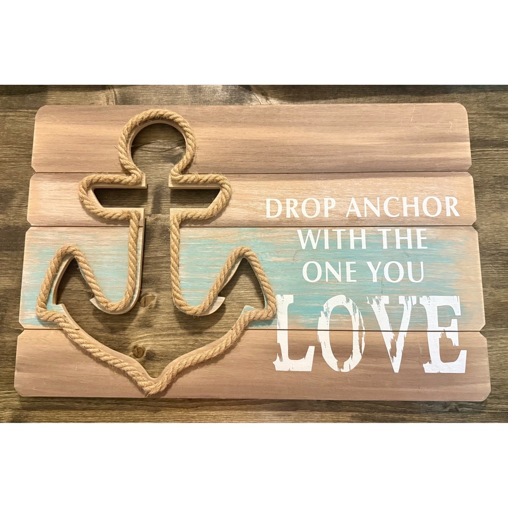 Nautical Anchor Wood Wall Art 23x16 Excellent Coastal Rope Sign Decor